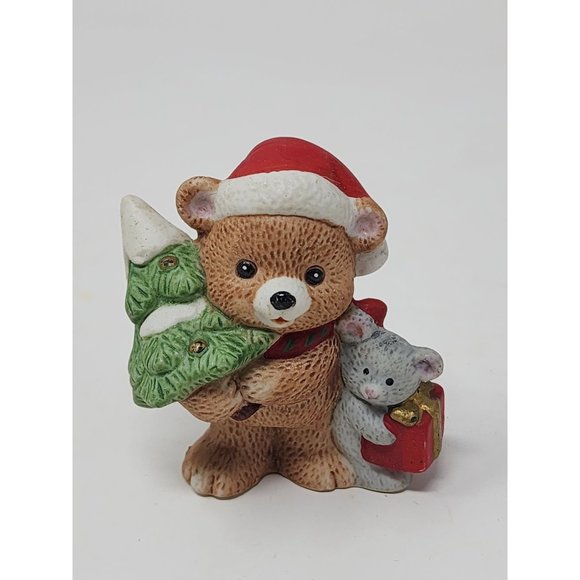 Set Of 5 Homco Christmas Figurines 2 Santas 2 Bears 1 Pine Tree - Picture 3 of 10